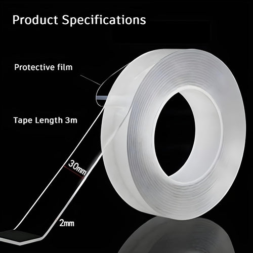 Digi Gadgets 3 meter Nano Tape Double Sided Tape Heavy Duty - Multipurpose Removable Traceless Mounting Adhesive Tape for Walls，Washable Reusable Strong Sticky Strips Grip Tape 2mm Thick, 1.2 Inch Wide