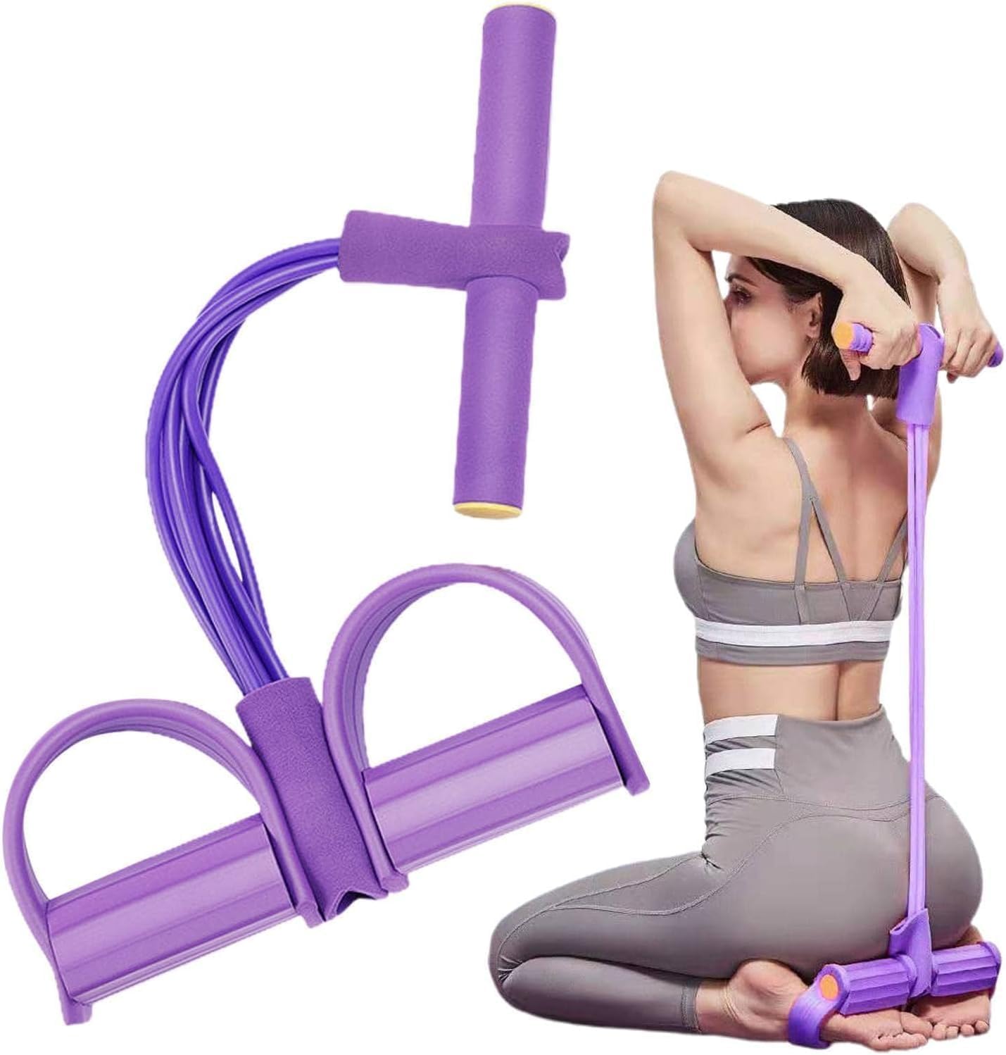 Pull Reducer Training Bands with 4 Tubes, Purple Resistance Exercise Equipment for Home Workout, Sit-up Bodybuilding Expander and Tummy Trimmer