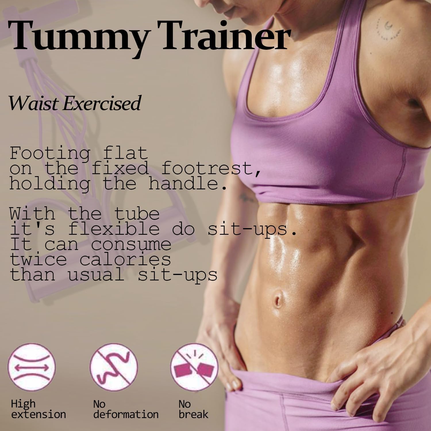 Pull Reducer Training Bands with 4 Tubes, Purple Resistance Exercise Equipment for Home Workout, Sit-up Bodybuilding Expander and Tummy Trimmer