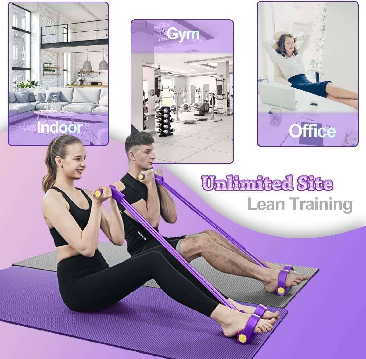 Pull Reducer Training Bands with 4 Tubes, Purple Resistance Exercise Equipment for Home Workout, Sit-up Bodybuilding Expander and Tummy Trimmer