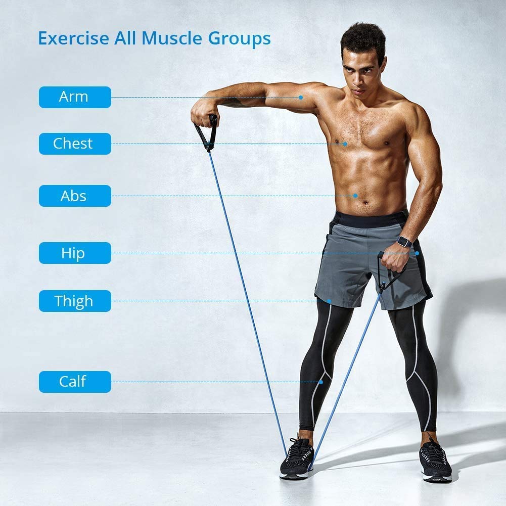 Digi Gadgets  Portable Resistance Bands (11pcs) with Door Anchor, Foam Handles, Legs Ankle Straps for Resistance Training, Physical Therapy, Home Workouts For Men and Women Full body Exercise fitness Equipment