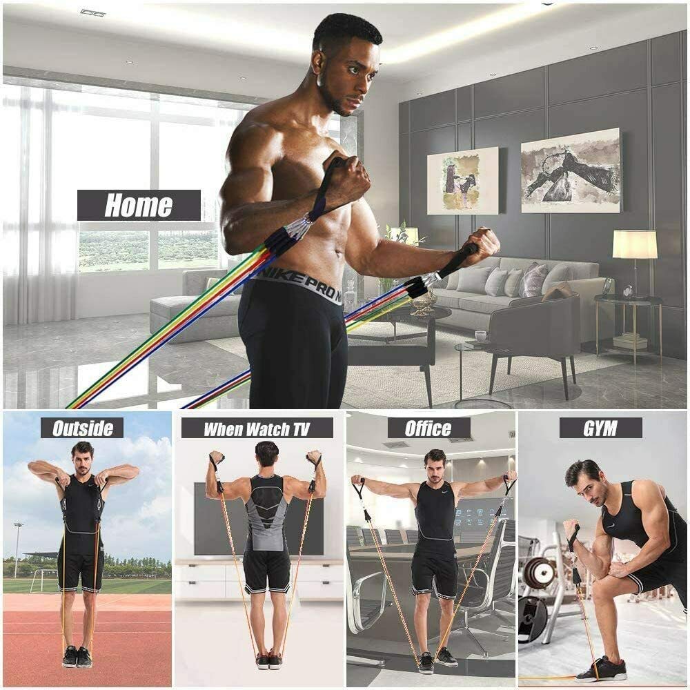 Digi Gadgets  Portable Resistance Bands (11pcs) with Door Anchor, Foam Handles, Legs Ankle Straps for Resistance Training, Physical Therapy, Home Workouts For Men and Women Full body Exercise fitness Equipment
